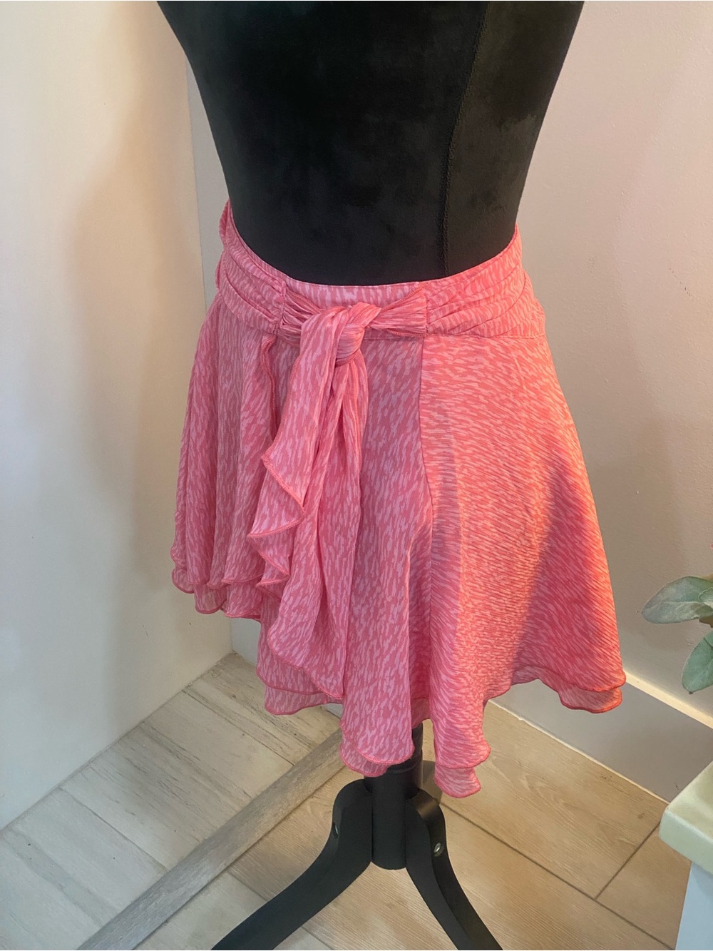 aerie Pink Tie-Front Ruffle Skater Skirt